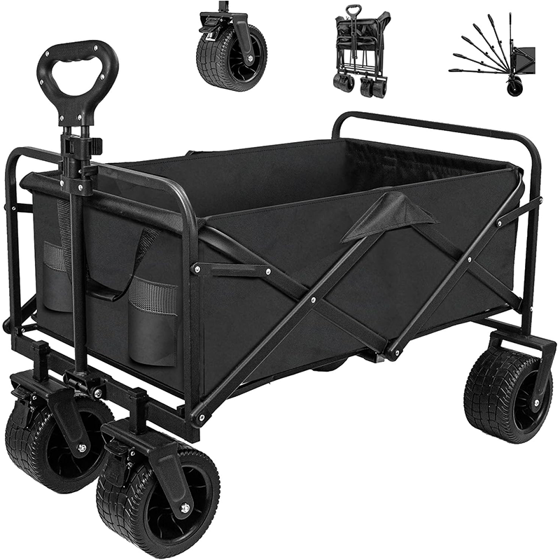 Beach Cart Foldable Folding Cargo Truck, Beach Cart With Big Wheels For Sand, Practical Grocery Cart With Side Pockets And Brakes, Suitable For Camping Sports Outdoor Activities