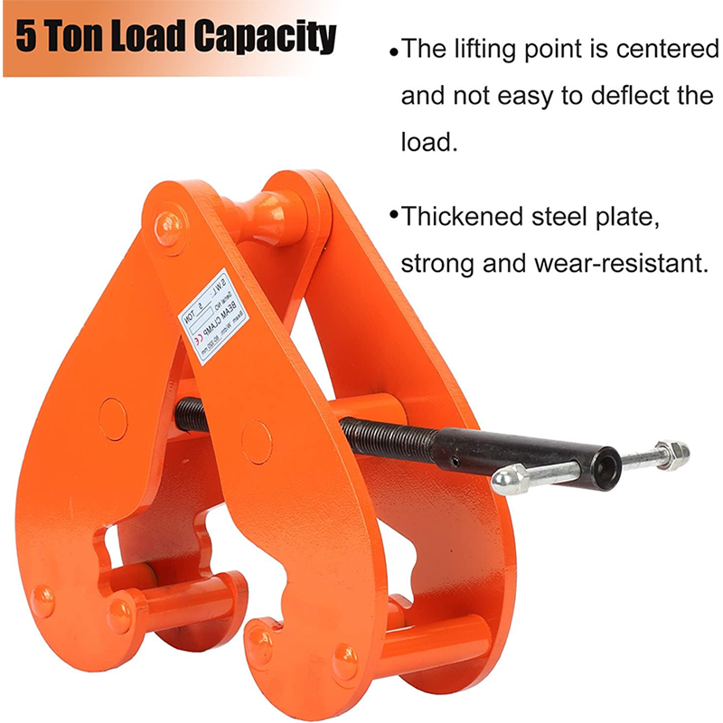 Beam Clamp 11000 lbs / 5 Ton Capacity I Beam Lifting Clamp 3.1-12.6 Inch Opening Range Vertical Beam Clamp for Rigging Heavy Duty Steel Beam Clamp Tool Orange