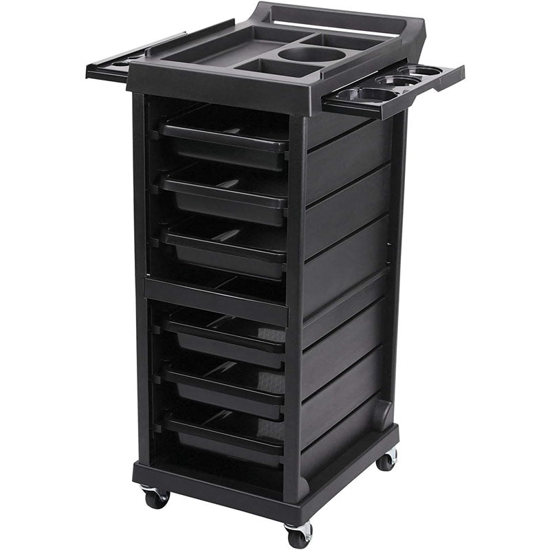 Beauty Hairdressing Cart with 6 Drawers Plastic Salon Rolling Cart for Stylist for Beauty Hairdressing Storage Cart Black