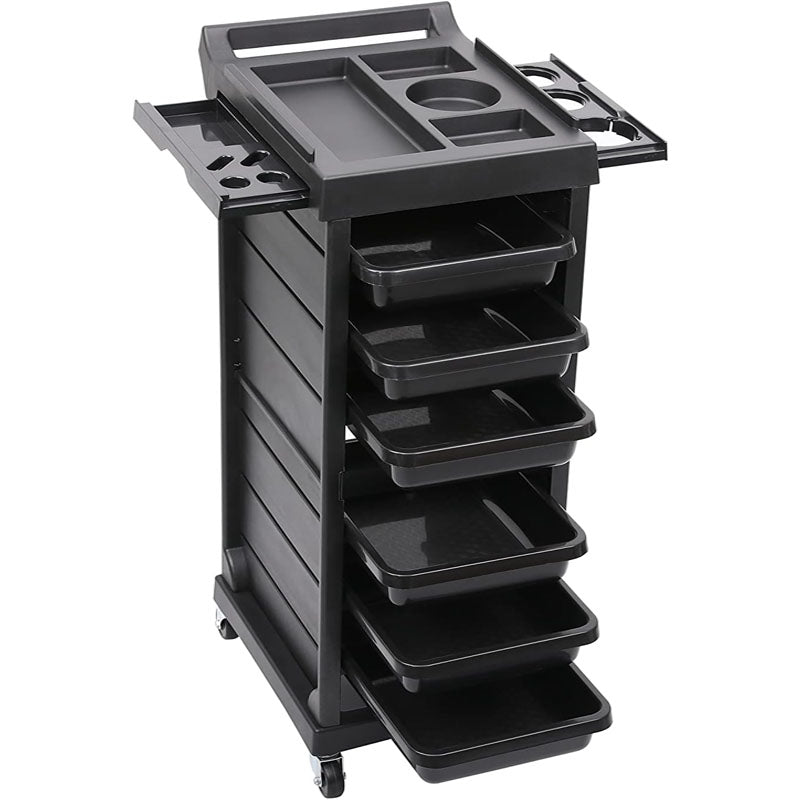 Beauty Hairdressing Cart with 6 Drawers Plastic Salon Rolling Cart for Stylist for Beauty Hairdressing Storage Cart Black