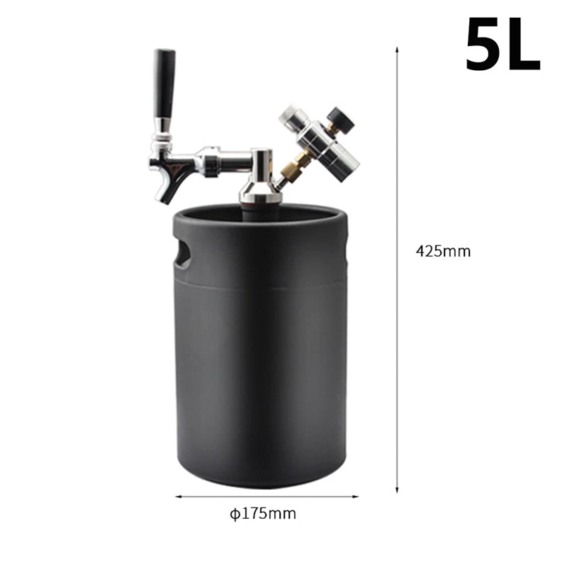 5L Mini Keg Pressurized Beer Keg Automatic Brewing Beer Container Stainless Steel Wine Spear Adjustable Beer Tap Advanced Carbon Dioxide Charger Kit