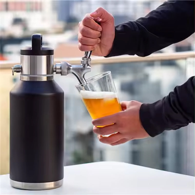 64Oz Double-Layer Barrel Stainless Steel Mini Pressurized Draft Beer Brewing Barrel Wine Spear Set Mini Wine Container