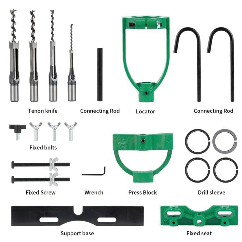 Drill Press Mortising Attachment Kit, 4 Model Drills Square Hole Chisel Set,Bench Drill Locator Set Mortise and Tenon Tools, for Woodworking Mortising Tenoning Drilling Machine
