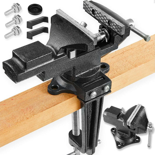 Multi-Purpose Bench Vise 4-1/2" With Heavy Duty Cast Iron Multi-Jaw Swivel Base Easy Adjustment for Woodworking (3.3 Inch)