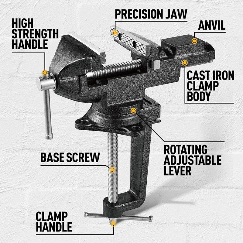 Multi-Purpose Bench Vise 4-1/2" With Heavy Duty Cast Iron Multi-Jaw Swivel Base Easy Adjustment for Woodworking (3.3 Inch)