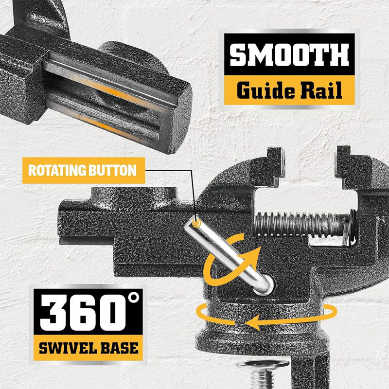 Multi-Purpose Bench Vise 4-1/2" With Heavy Duty Cast Iron Multi-Jaw Swivel Base Easy Adjustment for Woodworking (3.3 Inch)