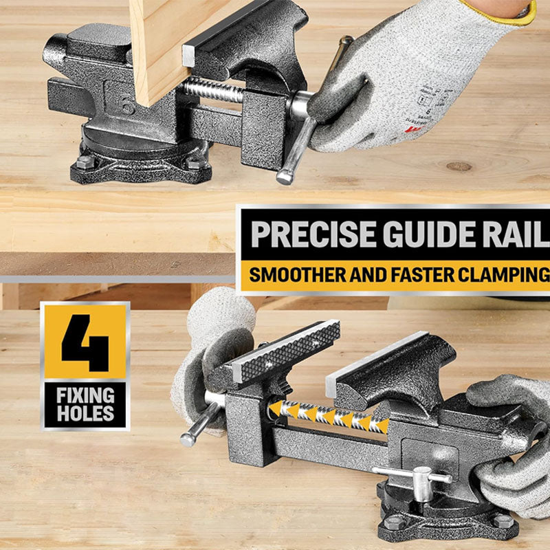 6” - Table Vice For Workbench Utility Vise with Heavy Duty Cast Iron Multi-Jaw 270 Degree Swivel Base Larger Anvil Easy Adjustment for Woodworking