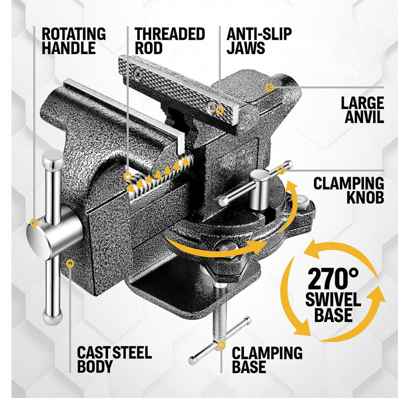 4-1/2" Duty Bench Vise with Thickened Cast Steel Muti-Jaw 270°Rotatable Base for Woodworking Workshop DIY Uses