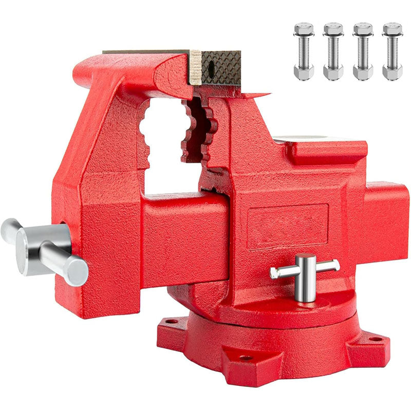 6.5" Bench Vise  with 360°Swivel Locking Base & Two-way Jaw Ductile Iron with Anvil Red