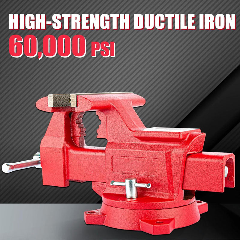 6.5" Bench Vise  with 360°Swivel Locking Base & Two-way Jaw Ductile Iron with Anvil Red