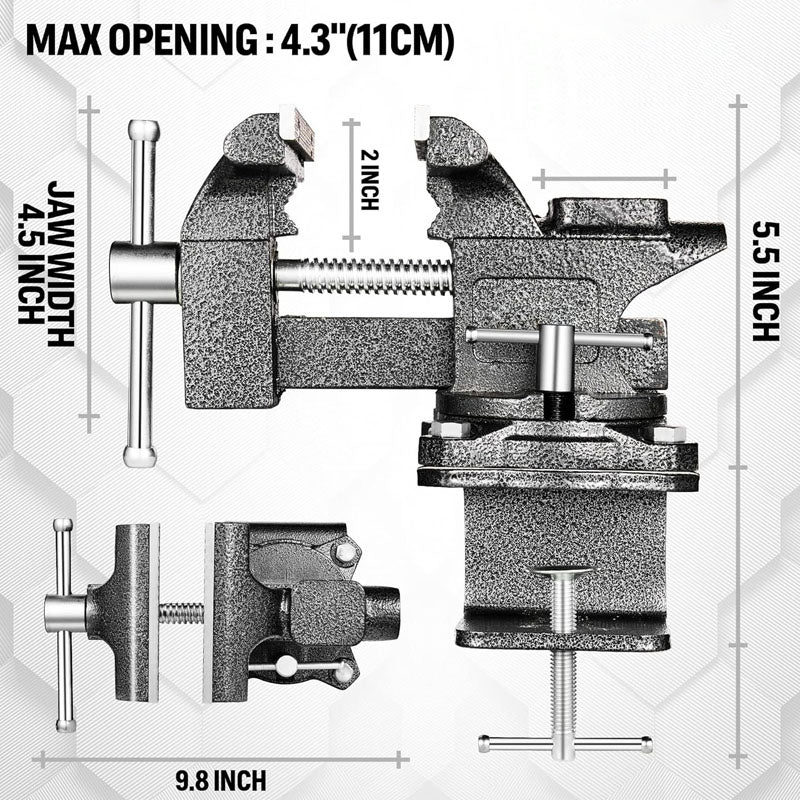 4-1/2" Duty Bench Vise with Thickened Cast Steel Muti-Jaw 270°Rotatable Base for Woodworking Workshop DIY Uses