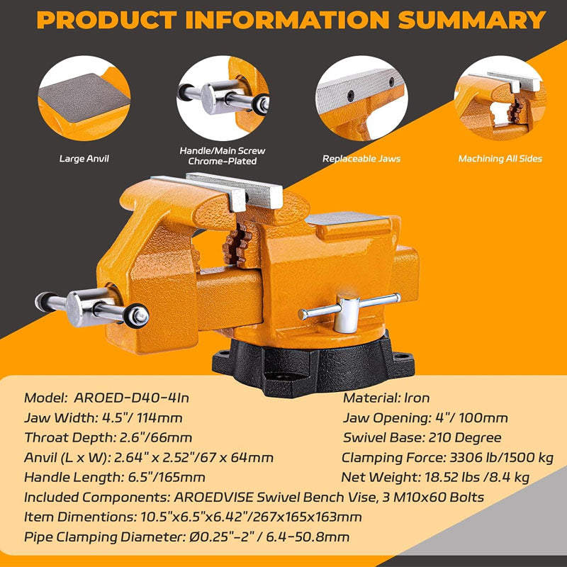 Bench Vise 4.5-Inch Heavy Duty Vise 210° Swivel Base Multi-Purpose Vise for Clamping Fixing Equipment Home or Industrial Use Bench Vise