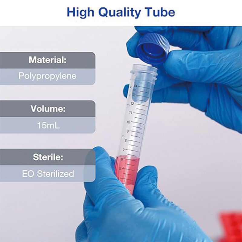 Conical Centrifuge Tubes 15mL, 500Pcs Sterile Plastic Test Tubes with Screw Caps, Polypropylene Container with Graduated and Write-on Spot, DN/RNase Free, for Lab Sample Storage & Separate