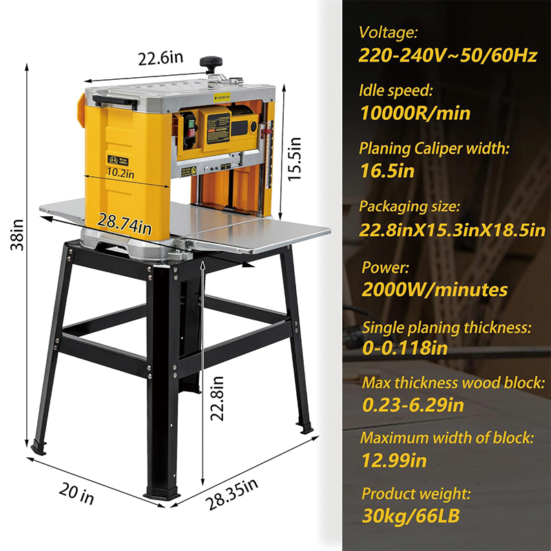 Benchtop Planer,20,000 RPM, 15-Amp,Three-Solid Steel Blade Benchtop Thickness Planer for Woodworking