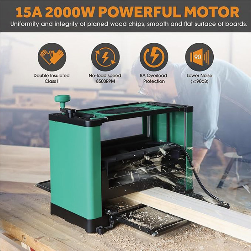 Power Benchtop Planer,13IN ,Electric Thickness Planer 15A 2000W Powerful Motor Wood Planers for Woodworking with Dustproof Top for woodworking