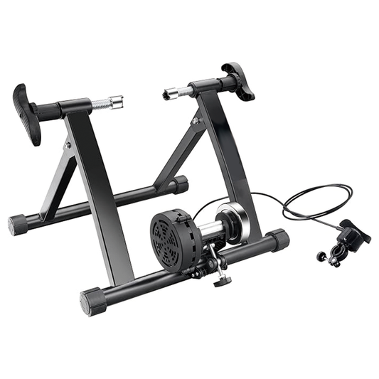 Exercise Bike Trainer - Indoor Bicycle Training Stand With Quiet 5-Level Magnetic Resistance and Front Wheel Riser Block