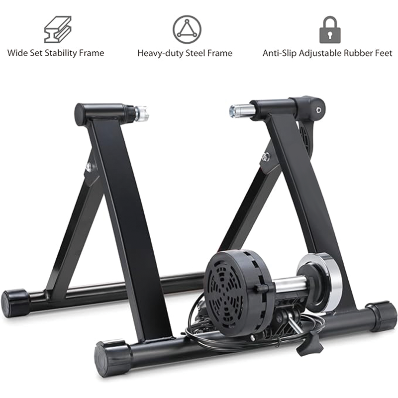 Bike Resistance Trainers,Magnetic Stationary Stand for 26-28" & 700C Wheels,8 Level Resistance Portable Stainless Steel Indoor Trainer with Quick Release Lever & Front Wheel Riser Block
