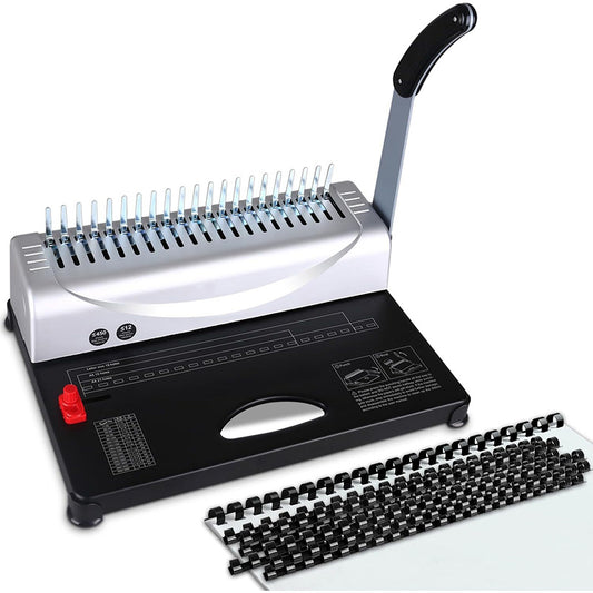 21-Hole Binding Machine Book Binding Machines with 100PCS 3/8'' Comb Bindings Spines for Letter Size, A4, A5 Paper