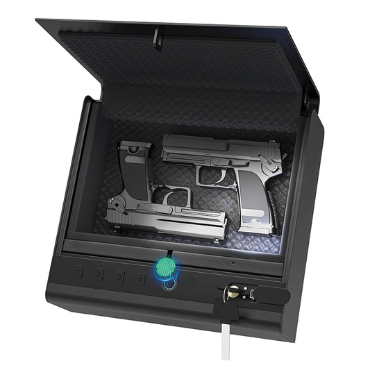 Gun Safe for Pistols, Biometric Gun Safe with Three Quick Access Ways of Fingerprints, Passwords and Keys,Ideal for Nightstand, Car, Bedside, Wall