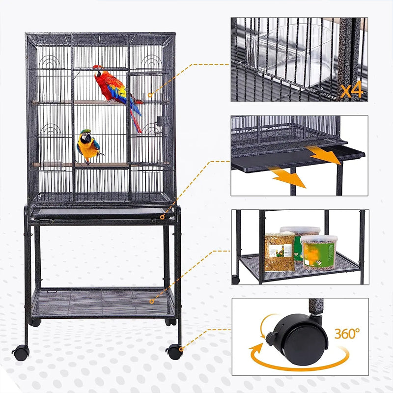 Spot Large Rust Resistant Luxurious Metal Wire Black Parrot Breeding Encryption Wire Cages Bird For Cages With Perch Stand