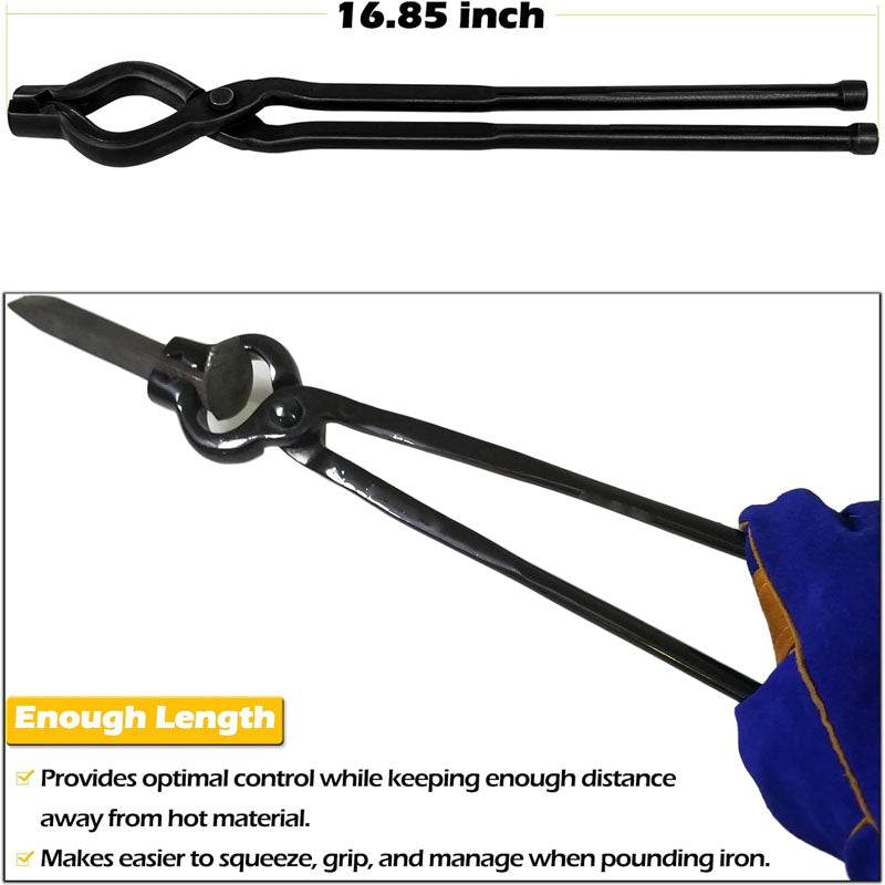 17 Inch V-Bit Bolt Blacksmith Tongs for Beginner and Seasoned Blacksmiths, Bladesmiths and Craftsmen