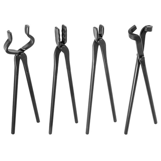 4 pack Blacksmith Tongs Tongs Forge Tools Includes V-Bit Bolt Tongs Wolf Jaw Tongs Flat Tongs Blade Tongs