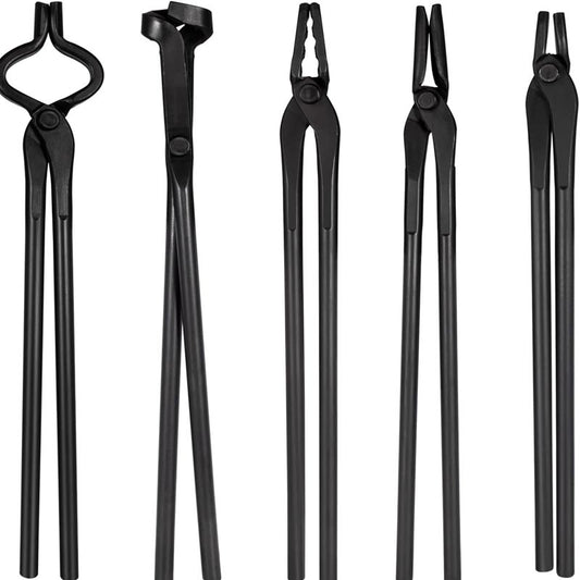 5PCS Blacksmith Tongs  For Knife Making Tongs Flat Tongs & Square Jaw Tongs & Bolt Tongs & Blade Tongs & Wolf Jaw tongs