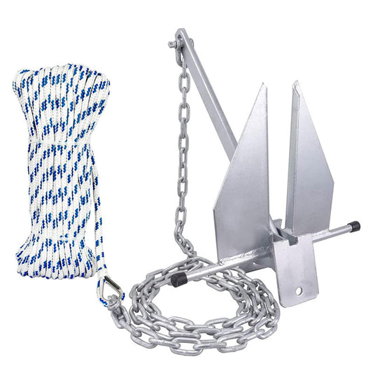 Galvanized Fluke Type Anchor Kit, Including Galvanized Fluke, Rope, Shackle, Chain 8LB
