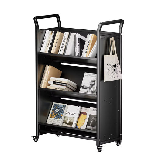 Mobile Steel Book Cart Shelf Book Cart H49"*D13.78"*W31.5" Rolling Book Cart Mobile For Children Classroom
