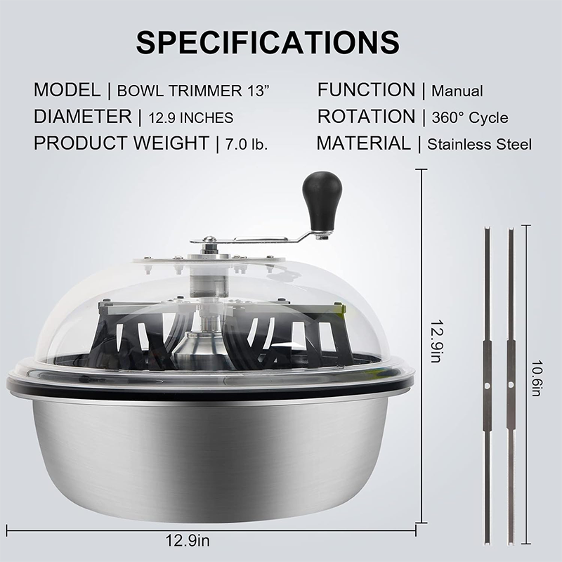 13 Inch Bud Leaf Bowl Trimmer Twist Rotary Cutting for Hydroponics Plants with Sharp Stainless Steel Blades