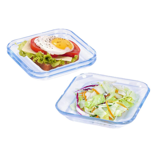 Set Of 3 Transparent Square Tempered Glass Salad Dessert Plates, Heat Resistant Transparent Flat Plates, 7-Inch Serving Plates