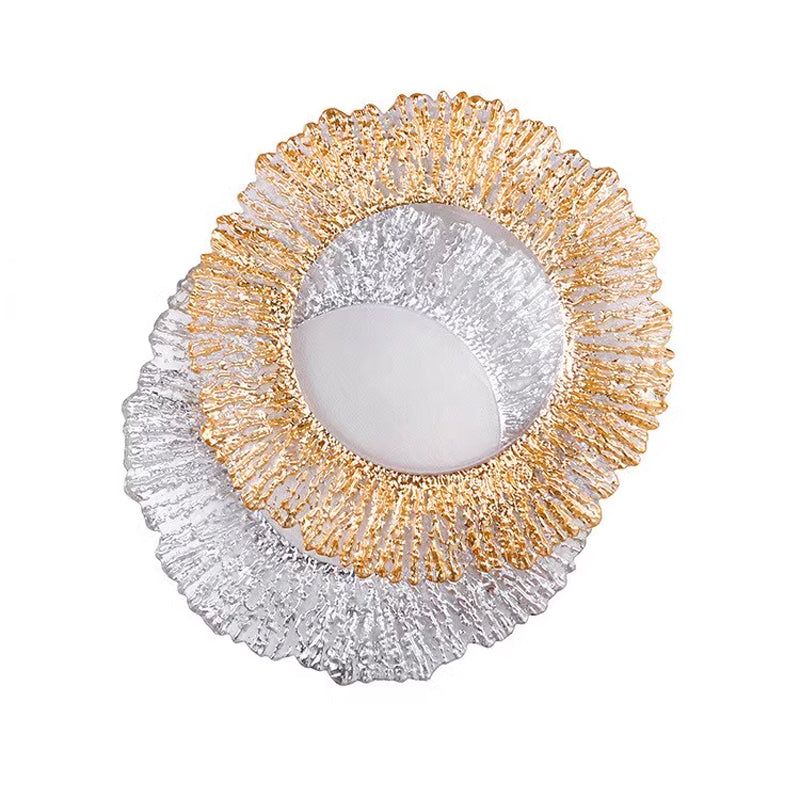 Glass Plate, Gold Creative Vertical Texture Glass Mat Plate, Decorative Gold Bowl Tableware Tray