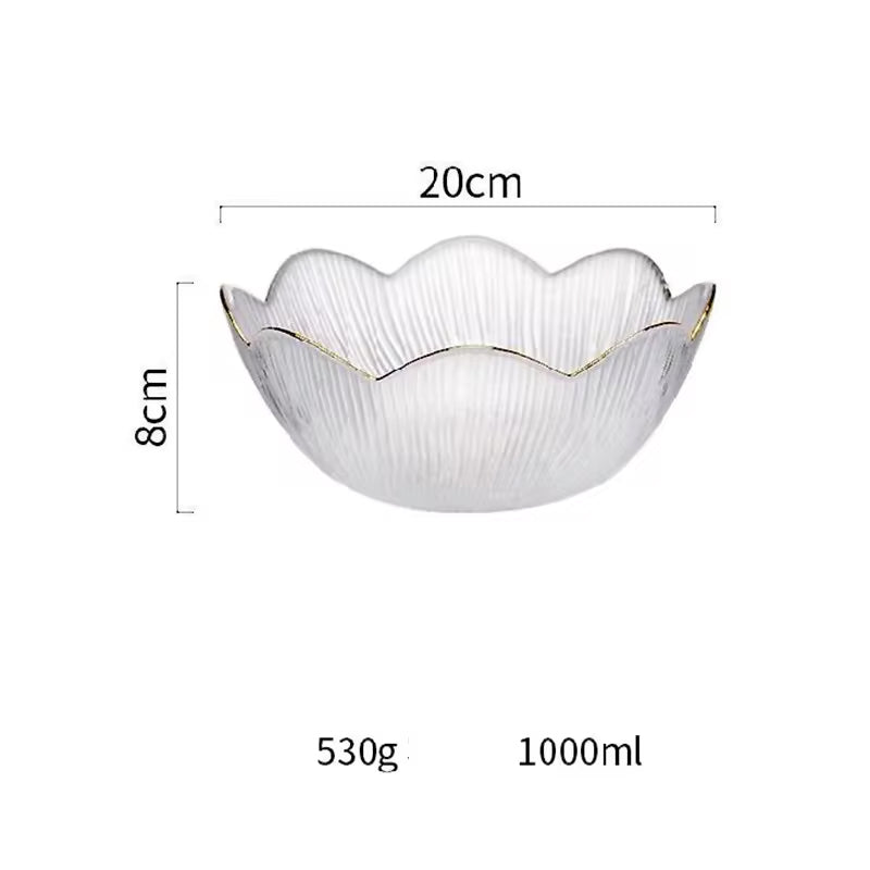 Home Kitchen Party Glassware Set Flower-Shaped Transparent Light Luxury Chinese Snack Plate Flower-Shaped Transparent Glass Plate With Gold Rim