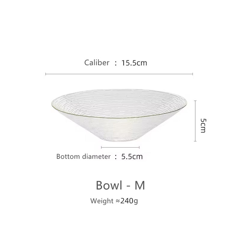 Gold-Rimmed Bamboo Hat Bowl Nordic Crystal Glass Salad Bowl Household Striped Bowl Plate Glass Tableware