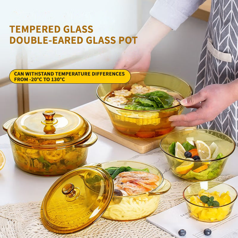 Lead-Free Glass Bowl Set European-Style Household Heat-Resistant Microwave Oven Special Tableware Set [Cold-Resistant And Heat-Resistant]
