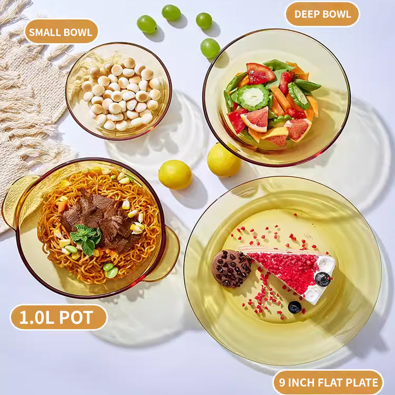 High Temperature Resistant Amber Salad Bowl, Household Glass Bowl And Plate Set, Cereal Soup Bowl, Rice Bowl, Microwave Oven Special Tableware