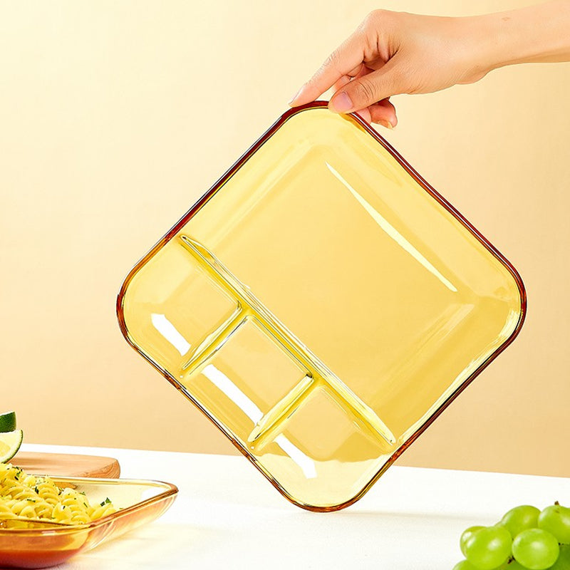 Amber Glass Divided Dinner Plate Dumpling Plate With Vinegar Dish Household Dumpling Plate Breakfast Serving Plate 9-Inch Amber Dumpling Plate [Great Value 2 Pieces]