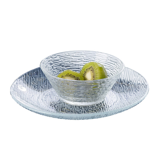 Fruit Plate Glass Fruit Plate Dry Fruit Plate Salad Plate Household Vertical Plate Living Room Ornaments Snack Plate Color Box