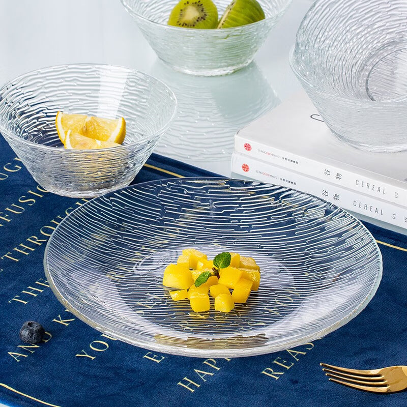 Fruit Plate Glass Fruit Plate Dry Fruit Plate Salad Plate Household Vertical Plate Living Room Ornaments Snack Plate Color Box