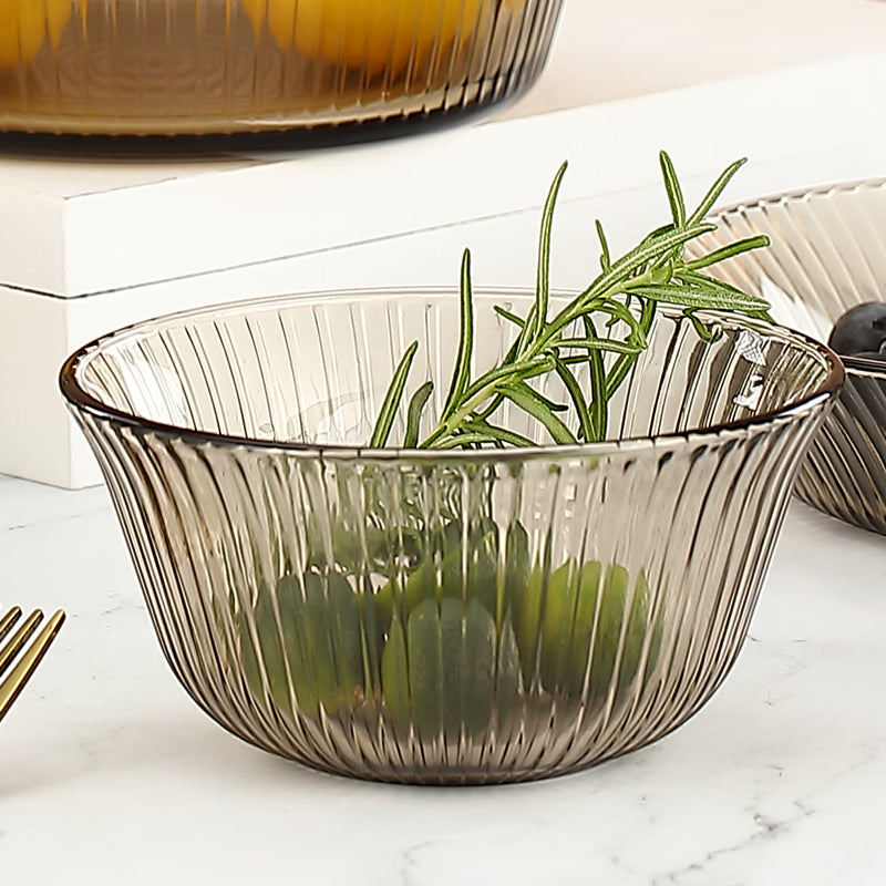 Light Luxury Lead-Free Glass Vertical Grain Rice Bowl Set Glass Bowl Salad Bowl Instant Noodle Bowl 320ml 2 Pieces