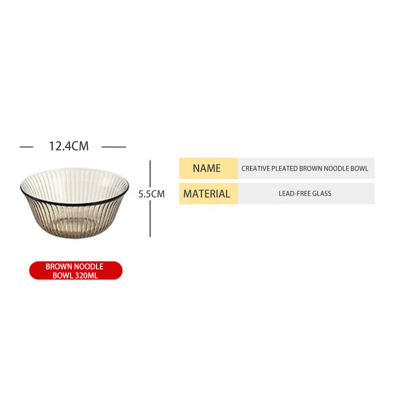 Light Luxury Lead-Free Glass Vertical Grain Rice Bowl Set Glass Bowl Salad Bowl Instant Noodle Bowl 320ml 2 Pieces