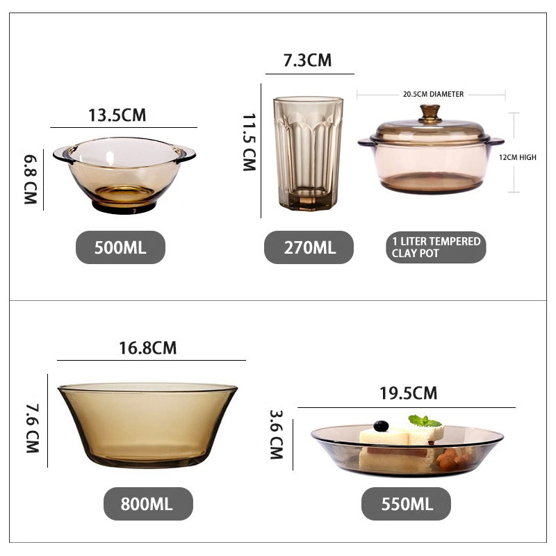 Lead-Free Glass Bowl Set European-Style Household Heat-Resistant Microwave Oven Special Tableware Set [Cold-Resistant And Heat-Resistant]
