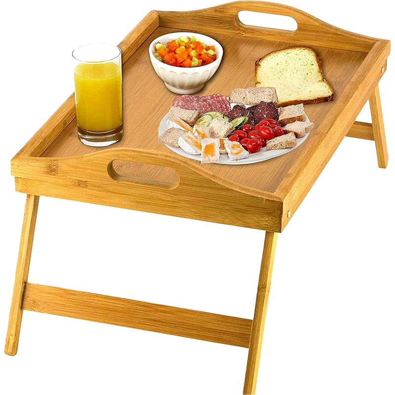 Bed Table Tray With Folding Legs - Breakfast Tray Bamboo Bed Tray For Sofa, Bed, Dining, Snacking And Working