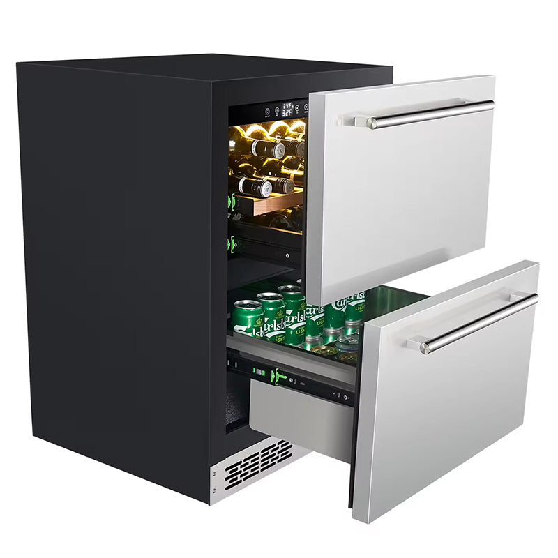 Stainless Steel 2 Drawers Beverage Refrigerator Built-in Beverage Refrigerator for Home Bar Office Outdoor
