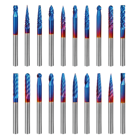 20 Pcs Carbide Rotary Burrs Set,1/8" Shank Nano Blue Coating Ball Nose End Mill,for Die Grinder Woodworking, Engraving, Drilling, Carving