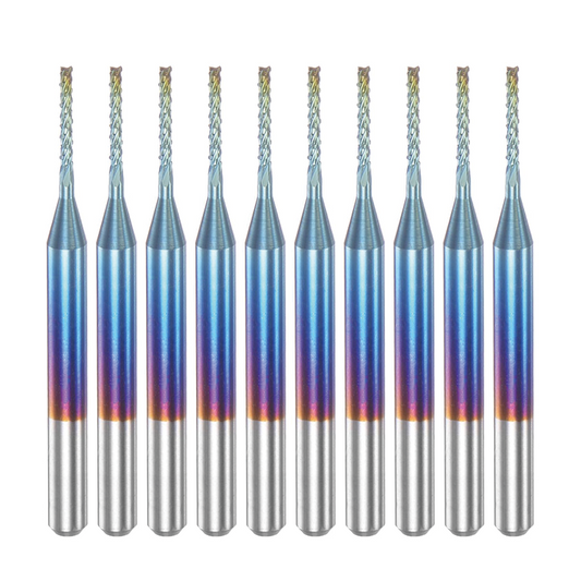 10pcs End Mills CNC Router Bits,1/8" Shank 1mm Blue Coated Tungsten Carbide Milling Cutters,for Milling Machine PCB Acrylic Wood Aluminum Metal