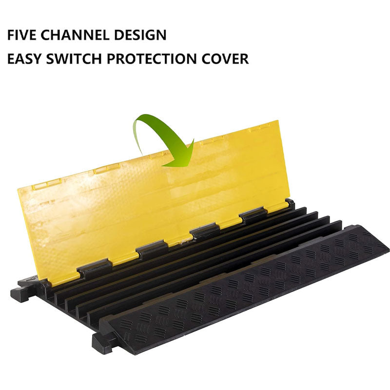 1 Pack Rubber Cable Ramp Hose Cable Protector Ramp 5 Channel 22000 lbs Load Capacity For Indoor Outdoor