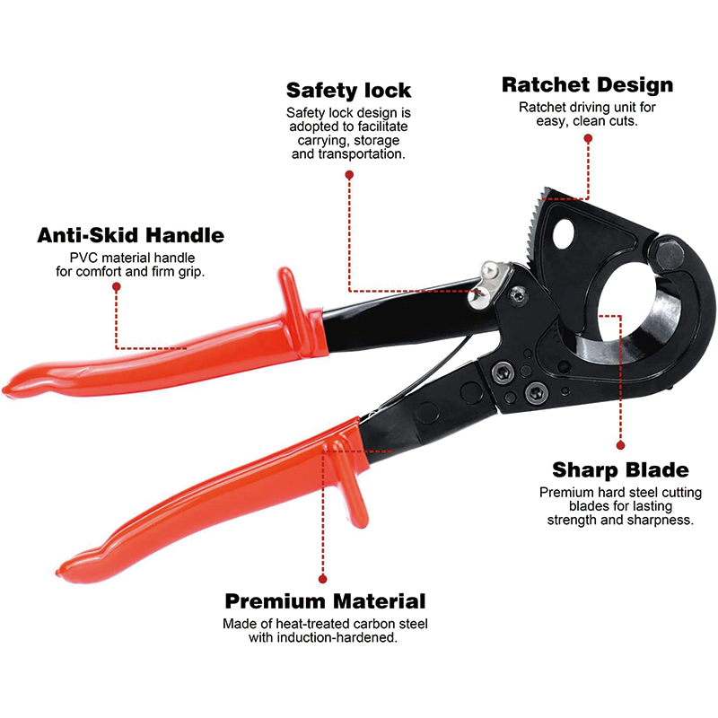 Ratcheting Cable Cutter Heavy Duty, Cutting Aluminum Copper Soft Wire up to 240 mm² /600 MCM