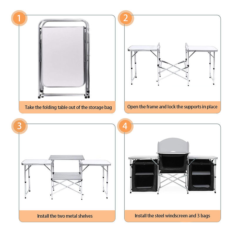 Outdoor Multifunctional Portable Mobile Kitchen Camping Table Folding Table Camping Cupboard