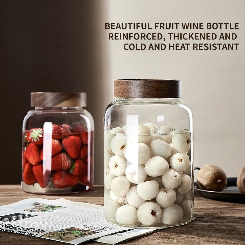 Kitchen Storage Bottles And Jars, Glass Airtight Jars With Wooden Lids, Coffee Bean Cereal Candy Jars, Home Brew Jars